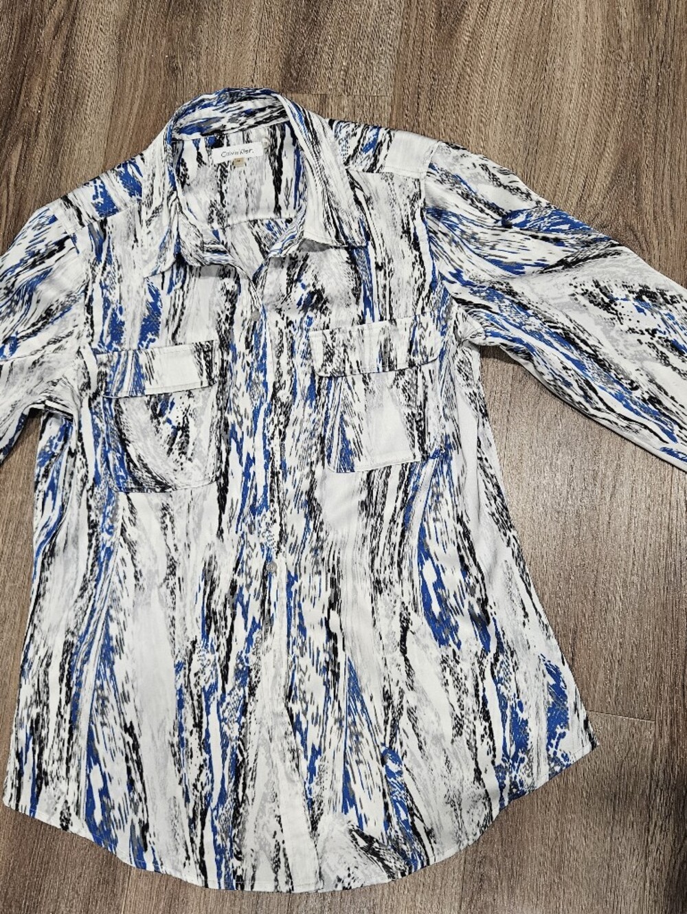 Calvin Klein Blue, White and Black Abstract Button-Down Shirt